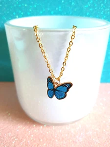 🦋Sweet Blue/Black Enamel Butterfly Charm Pendant Gold Plated Necklace🦋 - Picture 1 of 8