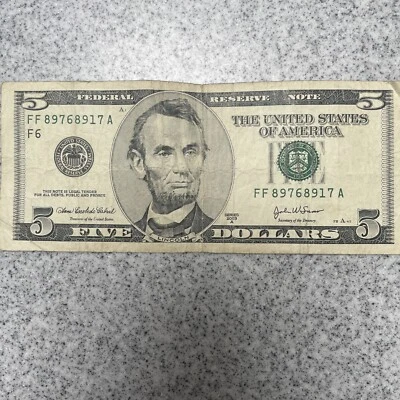 2003 $5 Five Dollar Bill Federal Reserve Note  Vintage Rare 21 Years Old - Image 1 of 4