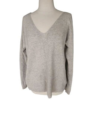 Suéter cápsula Nicole Miller gris claro suave cachemir cuello en V para mujer talla XL Foto 1 de 4