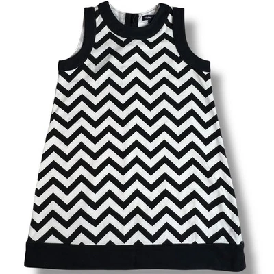 Vestido retro Baby Gap para niñas pequeñas 5 Chevron negro blanco sin mangas con botones en la espalda Foto 1 de 4