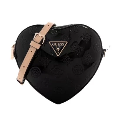 GUESS Arnela Debossed Logo Mini Heart Bag Black Crossbody NWT - Image 1 of 4