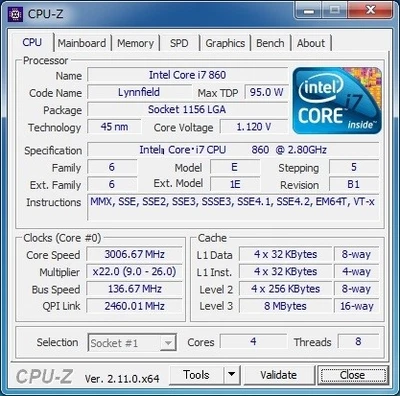 INTEL Core i7-860 (2.80 GHz) LGA1156 Lynnfield Used Normal (1) - Image 1 of 3
