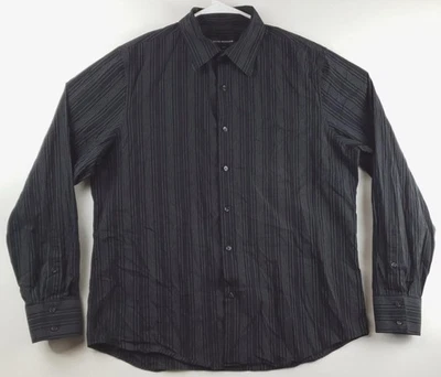 Club Monaco Shirt Mens XL Black Striped Long Sleeve Cotton Stretch Pocket - Image 1 of 4