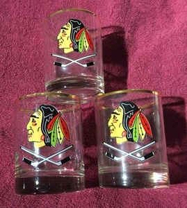 Vintage Trio Longdrinkgläser Chicago Blackhawks NHL Hockey Indian Head Logo - Bild 1 von 8