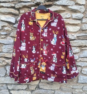 Nick & Nora Flannel Pajama Top Mens Unisex Large Burgundy Christmas Dogs Cotton - Image 1 of 4