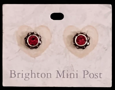 Brighton Red Crystal Round Mini Post Pierced Silver Plate Earrings NWT - Image 1 of 3