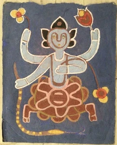 Vintage Tempera Painting Snake India Art Tantric Bengal - Picture 1 of 5
