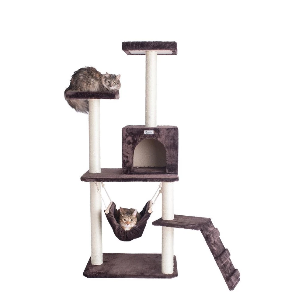57-Inch Real Wood Cat Tree In Coffee Brown With Four Levels, Ramp - Image 1 of 4