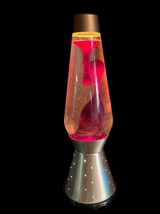 Vintage 1970s Lava Lite Lamp Gold STARLIGHT Red Wax 17" Works Great! - Picture 1 of 15