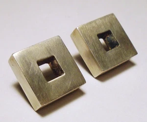 Modernist ASHKA DYMEL Brushed STERLING SILVER 925 CHUNKY SQUARE 5/8" EARRINGS - Picture 1 of 3