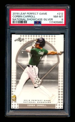 2018 LEAF PERFECT GAME CORBIN CARROLL RC RARE SILVER DBACKS ROOKIE XRC SP PSA 8! - Image 1 of 2