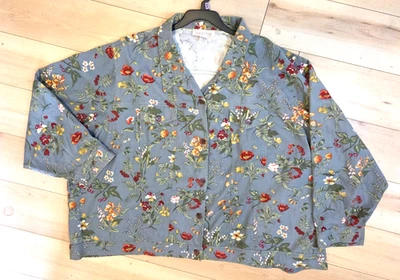 SILHOUETTES Beautiful Sage Green Cotton Floral Jacket 5X Button Front, excl cond - Image 1 of 4