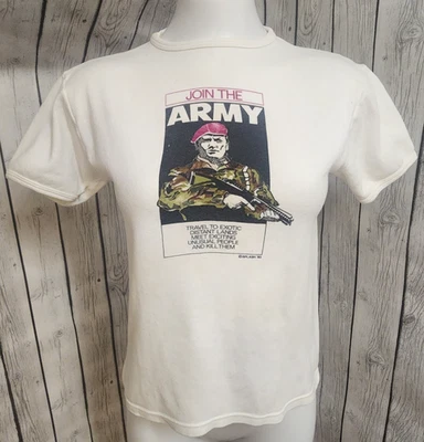 Vtg 1983 Women’s Splash Satire Shirt Join The Army Parody Punk Tee Made England - Image 1 of 4