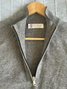 Brunello Cucinelli Men’s Gray 100% Cashmere Quarter-Zip Sweater Size 50(L) Italy - Picture 1 of 6