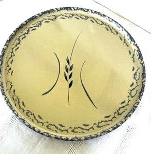 RRP Roseville Co Spongeware Pottery 12" Pizza Pan Blue Wheat Ohio-Statement Pan - Picture 1 of 8