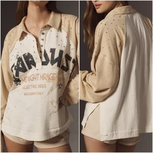 Anthropologie Pilcro Stardust Henley bestickt Nieten Raglan Tee Top Medium - Bild 1 von 7