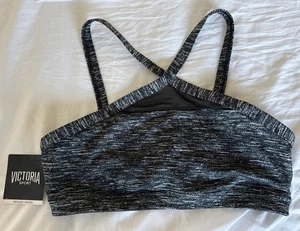 🌻Neu mit Etikett Victoria Sport schwarz grau Sport BH | Größe M Criss Cross mit Transparent - Bild 1 von 5