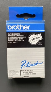 Genuine Brother Label Tape - BLACK ON WHITE - TC-201 / 12mm x 7.7m (INC VAT) - Picture 1 of 1