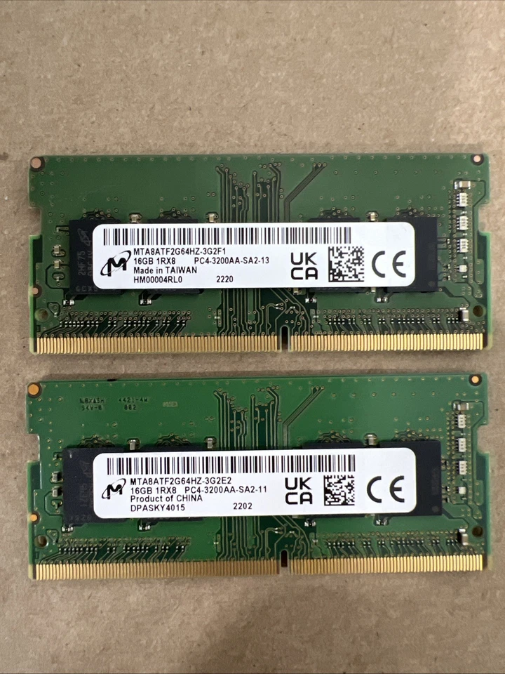 32GB KIT - 2x Micron 16GB PC4-3200AA DDR4 25600 SODIMM RAM MTA8ATF2G64HZ LAPTOP - Image 1 of 1