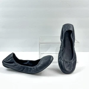 Tory Burch Damenschuhe Größe 8 marineblau Eddie Leder-Ballerinas Logo-Absatz - Bild 1 von 12