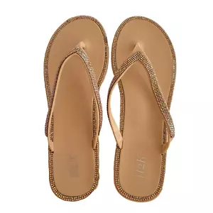 H2K Flip Flop Sandalen beige 10 Strass flach Jelly Kristall Diamant Sommer NEU - Bild 1 von 3