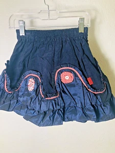 Jottum Teuntje Girls 4 Navy Corduroy Flower Applique Ruffle Trim NWT Skirt Dutch - Picture 1 of 8