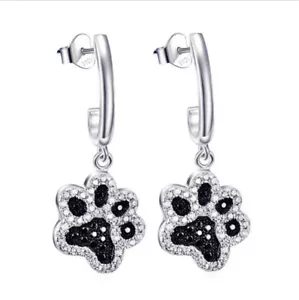 Ohrstecker Ohrring Pfote schwarz weiß Hundepfote Sterling Silber 925 Zirkonia - Bild 1 von 7