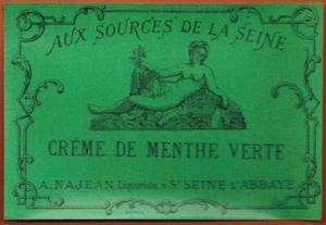 Etikett "Creme de mint verte"A.najean.Aux sources de la Seine/l'abbaye - Bild 1 von 2