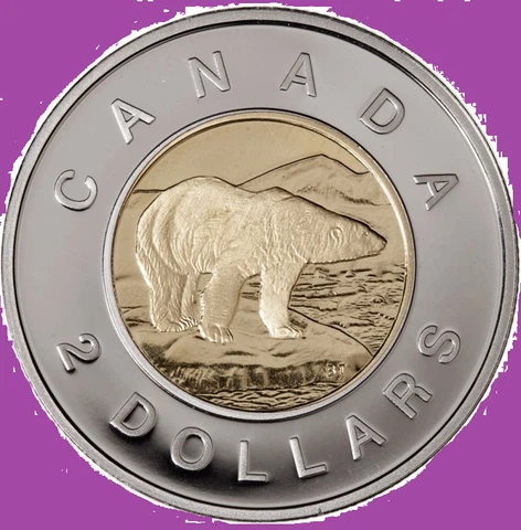 1996 Canada First Canadian Toonie $2 Two Dollar Coin. Polar Bear UNC. Mint Toon Cover