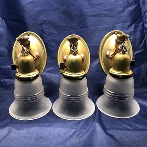 Early Antique Yellow Brass Wall Sconces Set Of 3 Three 78A - Picture 1 of 4