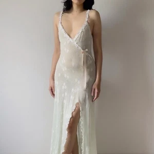 Elegant Claire Pettibone Pastel Green Lace Semi-Sheer Slip Gown (Medium) - Picture 1 of 15