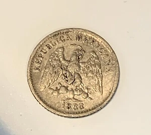 1888 MoM MEXICO Eagle Wreath ANTIQUE Mexican Silver 5 Centavos Coin AU Unc #67 - Picture 1 of 2