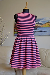 SUPERDRY Scuba Dress Premium Pink Coral Navy Striped Sz. XS - UK 6 - Picture 1 of 14