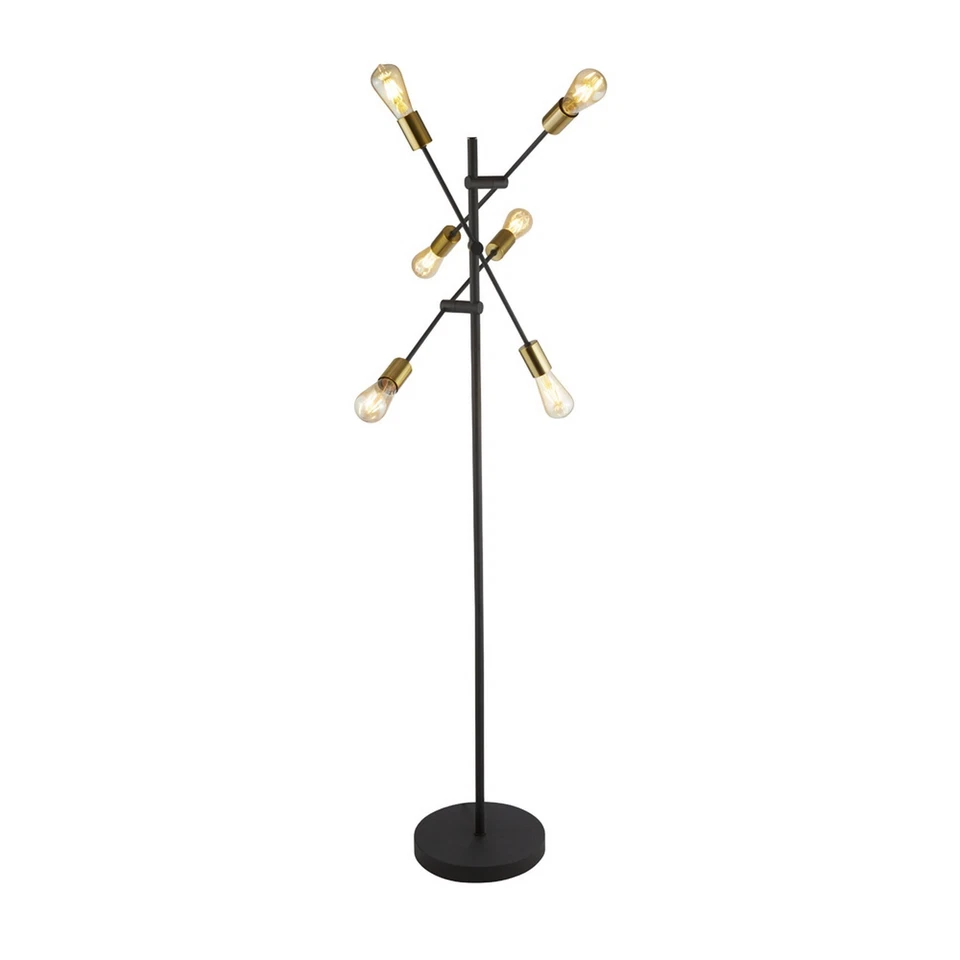 6 Lights Satin Brass Black Finish Metal Base Free Standing Standard Floor Lamp - Image 1 of 1