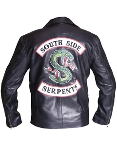 Chaqueta de motociclista de cuero real negra serpiente lado sur rivdale para hombre - Imagen 1 de 4