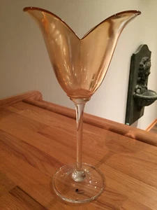 Vela votiva JM Glass Lusterware vidrio tallo largo melocotón tulipán ~ Hecha en Portugal - Imagen 1 de 6