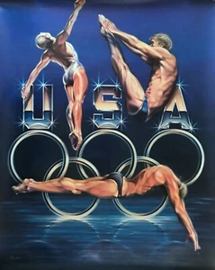 Sheila Wolk - USA 1988 Olympic poster SWIMMING/DIVING 25” x 32.25" - Picture 1 of 21