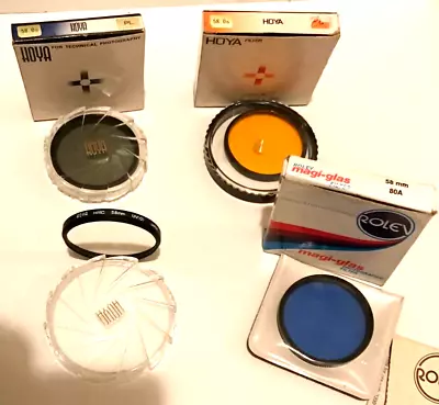 3 x Hoya 58mm UV (O), PL & O (G) + 1 x Rolev 80A (Blue) Filter Lens -  Plus Addl - Image 1 of 4