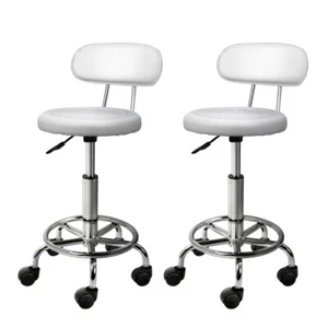 Artiss 2X Round Salon Stool Swivel Backrest Chair Barber Hydraulic Stools White - Picture 1 of 7