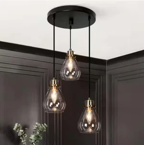 UOLFIN Modern Black & Brass Chandelier 3-Light Pendant Ceiling Light Clear Glass - Picture 1 of 5