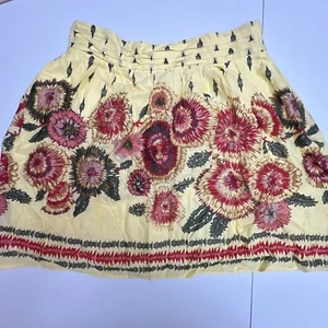 Emeelee Skirt Women’s Large Yellow Lined Floral 100% Cotton Side Zipper - Picture 1 of 13