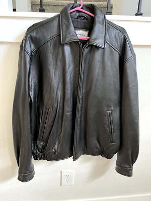 Chaqueta de bombardero Hathaway de cuero negra para hombre talla XL con cremallera bolsillos interiores clásicos Foto 1 de 4