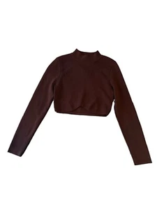 Olivaceous chocolate brown cropped long sleeve mock neck sweater top Medium - Picture 1 of 10