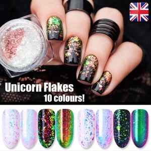 Aurora Chameleon Nail Flakes Transparent White Rainbow Unicorn Mirror Powder UK - Picture 1 of 23