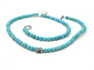 Degs & Sal 24 inch Sterling Silver Skull and Turquoise Beaded Necklace NWT - Picture 1 of 6