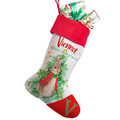 KRAFTYGIFTS Personalised RABBIT Stocking Christmas Childrens Hanging Xmas Present Bag SS08
