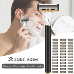 Mens 24/36PC Stainless Steel Blades Shaving Reuseable Razors With 1 Handle - Picture 1 of 7