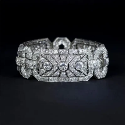 Impresionantes pulseras de compromiso para mujer estilo antiguo blancas de 30,11 quilates con diamantes Foto 1 de 4