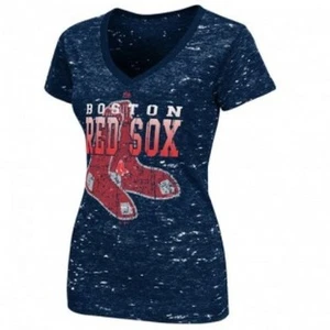 MAJESTIC Boston Red Sox Damen meliertes V-AUSSCHNITT T-Shirt marineblau S SMALL SM NEU - Bild 1 von 1
