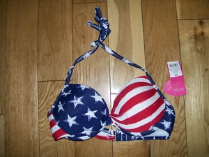 NWT Xhilaration Padded Push Up Bikini USA Flag Swim Top Red Blue Star Stripes XS - Picture 1 of 2